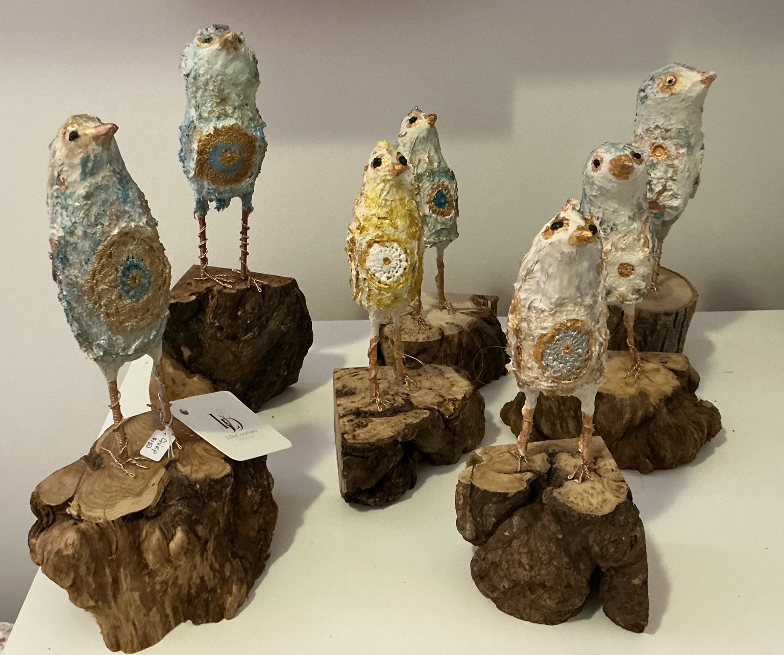 Collection of Lorraine’s handmade bird sculptures