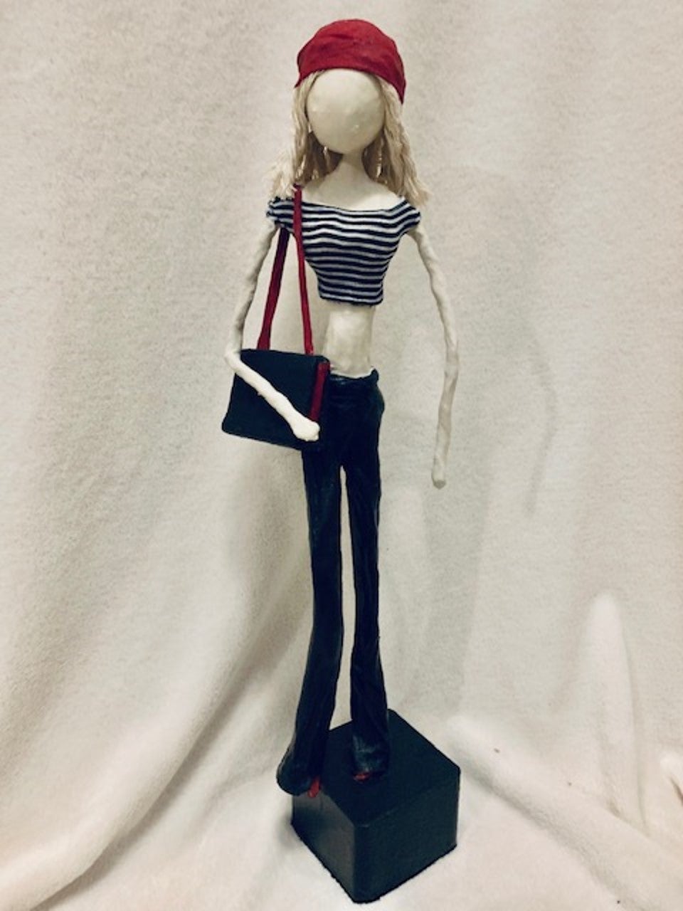 Whimsical nautical fabric figure created by Lorraine Delangis